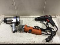 SHOP BOX OF TOOLS W/ PNEUMATIC 3/4" HEAVY-DUTY IMPACT WRENCH, CRAFTSMAN 3/8" DRILL & CERTIFIED ANGLE GRINDER