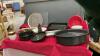 BOX OF ASSORTED KITCHENWARE - ROAST PAN, PIE PLATES, SHREDDER, ETC.