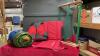 SET OF CAMPING ESSENTIALS - OUTBOUND LIFE JACKET, OUTBOUND CUSHION SEAT, SLEEPING BAG, AND DRYING RACK