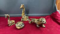 AFRICAN THEMED ORNAMENTS - (2) GIRAFFES, LION, AND A TRINKET BOX