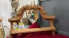 (3) WOOD DECOR PIECES - (2) WALL SHELVES: 1 W/ HOOKS, AND A SMALL WOODEN CABINET W/ HEART CUTOUTS - 5