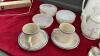 SHADOW IRIS PORCELAIN TEA POTS, (2) CARAFES, (4) S+P SHAKERS, GLASS CUTTING BOARD, ASSORTED BOWLS, (2) CUPS AND SAUCERS, AND SPOONS - 2