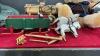 HANDCRAFTED WOODED WAGON W/ A WOODEN SLEIGH AND HORSES + A DUFFLE BAG AND TEDDY BEAR - 3