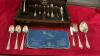 NORTHUMBRIA STERLING CUTLERY SET W/ FEW MISC. SILVER PLATE PIECES IN PACIFIC SILVERCLOTH WOODEN CASE - 2