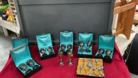 6 SETS OF BURKE & WALLACE SILVER PLATED GOBLETS W/ A FEW SHEFFIELD SERVING PIECES