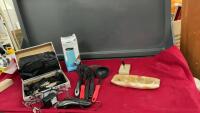 BOX OF ASSORTED HOUSEHOLD ITEMS - KITCHEN UTENSILS, MARBLE PEN SET, MOSQUITO REPELANT, CONAIR HAIR CLIPPERS