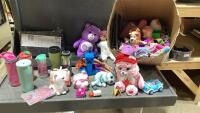 BIG BOX W/STUFFIES, DOLLS, GO CUPS, IKEA CANVAS STORAGE CUBBY