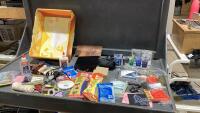 BOX W/ GLUE STICKS, TAPE, MOD PODGE MOLDS, MOD MELTS, CORDING