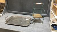HEAVY SILVERPLATE TRAY + WINE BOTTLE HOLDER