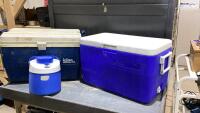 (2) COOLERS + WATER JUG