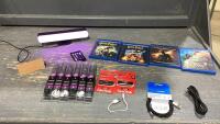 BOX W/ BLU-RAYS, USB TYPE C CABLES, FLASH DRIVE, LIGHT