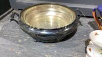 (2)BOXES - ASSORTED GLASSWARE, GLASS BOWL IN SILVERPLATE HOLDER
