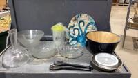 (2)BOXES - LARGE VASE/ GLASS BOWLS, PLASTIC PITCHER