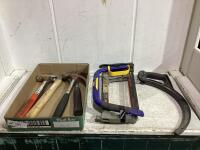 SHOP BOX OF MIXED HAMMERS & HACKSAWS