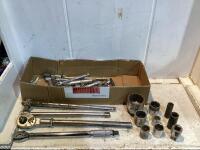 SHOP BOX OF MIXED SOCKETS & WRENCHES (SAE & METRIC)