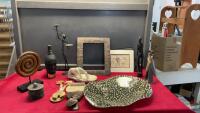 AFRICAN DECOR - STATUES, LEOPARD PLATTER, SALAD FORKS, ANIMAL TRINKET HOLDERS