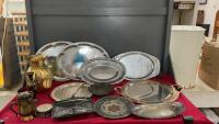 COLLECTION OF METALWARE - BRASS, SILVERPLATE, STAINLESS