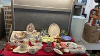 BOX OF MISC COLLECTIBLE ITEMS - COLLECTOR PLATES, DISHES, BELLS, BABY CERAMICS