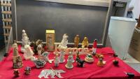 BOX W/ FIGURINES, RESIN ELEPAHNTS, &ldquo;FRIENDS&rdquo; SIGN, WOOD FISHERMEN, &ldquo;GROWING UP&rdquo; BIRTHDAY GIRLS (10, 11 & 12)