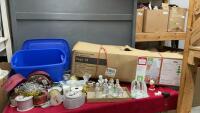 PRELIT 6&rsquo; WHITE CHRISTMAS TREE, CERAMIC NATIVITY SET & RIBBON