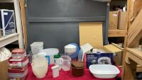BOX OF PLASTICWARE - SOME TUPPERWARE, NEW RUBBERMAID TAKE-ALONGS