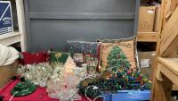 CHRISTMAS DECOR - QUILTED THROW, LED LIGHTS, PILLOW, PORCELAIN NATIVITY - LIGHTED, &hellip;..IN GOOD LIDDED TOTE
