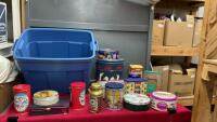 GOOD LIDDED TOTE W/ A VARIETY OF TINS