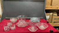 CLEAR GLASSWARE - MOST W/ GRAPE/FRUIT DESIGN