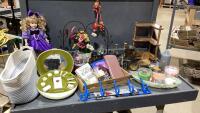 (2)BOXES- PORCELAIN DOLL, CANDLES, VINTAGE SHAVER, CANDLE HOLDERS,