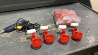 BOX W/CHICKEN WATERER CUPS + GLUE GUN