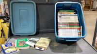 GOOD LIDDED TOTE WITH ASSORTED COOKBOOKS + GARDEN BOOK, STORAGE IDEAS
