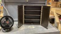 SMALL FAN AND WOOD CABINET