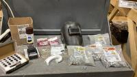 (2)BOXES - WELDING HELMET, SHEATHING CLIPS, WALL CLIPS, LOCK BOX, LUG NUTS