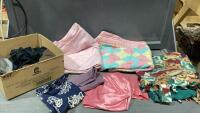 BOX W/LAP QUILTS, PILLOW CASES, SHEET