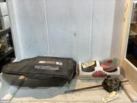 SHOP BOX W/ TRIMMER LINE, JOHN DEERE 2-TRACK 54" DECK, HUSKY BUSH SAW TRIMMER HEAD & JOHN DEERE JX75 TRANNY HAND MOWER