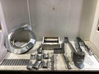 SHOP BOX W/ HINGES, MIXED HANGERS & MISCELLANEOUS PARTS