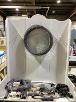 SHOP BOX OF PLUMBING SUPPLIES W/ MIXED PVC FITTINGS/PIPES, DRAIN PIPES & MISCELLANEOUS PARTS