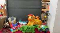 TODDLER TOYS - POPPING LAWN MOWER, PLAY DO, GIRAFFE ROCKER,