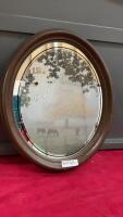 VINTAGE CLOCK W/ HORSES IN OVAL FRAME