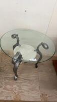 ROUND GLASS TOPPED SIDE TABLE W/ METAL BASE