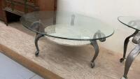 ROUND GLASS TOPPED COFFEE TABLE W/ METAL BASE