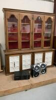 LARGE DISPLAY CABINET - 2 PIECES, JVC DOUBLE CASSETTE PLAYER & (2) PHILLIPS SPEAKER
