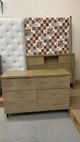 VINTAGE DOUBLE BEDROOM SET - HEADBOARD/FOOTBOARD/RAILS, 6-DRAWER DRESSER & MATTRESS
