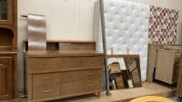 DOUBLE BEDROOM SET - HEADBOARD/FOOTBOARD/RAILS/MATTRESS AND 6-DRAWER DRESSER W/ MIRROR
