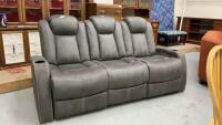 3-SEATER COUCH W/ ELECTRIC RECLINING ENDS & ADJUSTABLE HEAD RESTS -DARKISH GREY