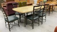 RECTANGLE DINING TABLE W/ BLACK METAL BASE AND 6 CHAIRS