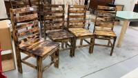 (4) HANDCRAFTED WOOD CHAIRS THAT HAVE THE BURNT LOOK