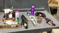 FLAT W/HAIR CARE ITEMS - STRAIGHTENER, CURLING IRONS, HAIR PINS, PONYTAIL ELASTICS