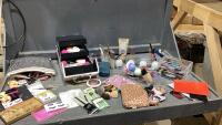 BOX W/A VARIETY OF MAKE UP, FALSE EYE LASHES, LIP CHAP, MAKE UP BAGS