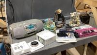 (2)BOXES- DECOR ITEMS, SONY BOOMBOX, NEST THERMOSTAT,